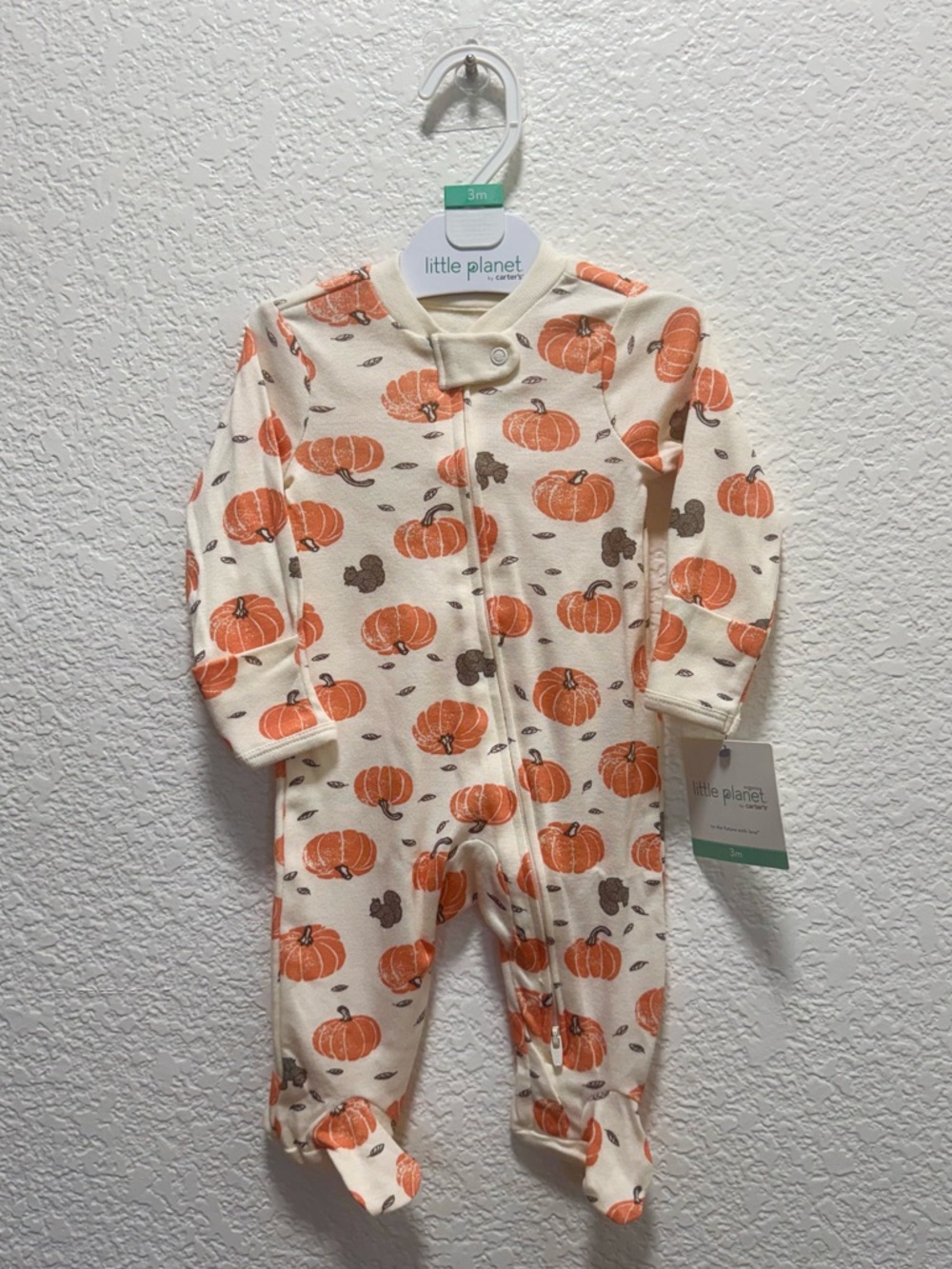 Carter's Cream Footed One-Piece with Orange Pumpkin Print
